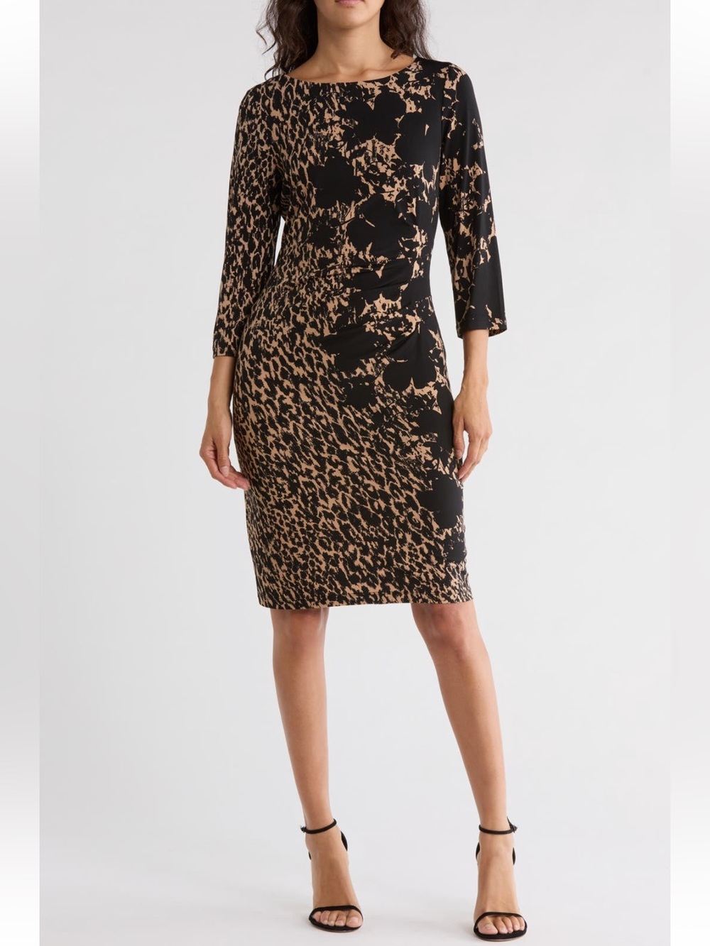 Women's Connected Apparel Black and Brown Animal Print Dress